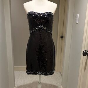 Mori Lee Black Strapless Sequin Dress